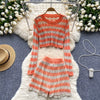 Round-collar Knitwear&Shorts 2Pcs