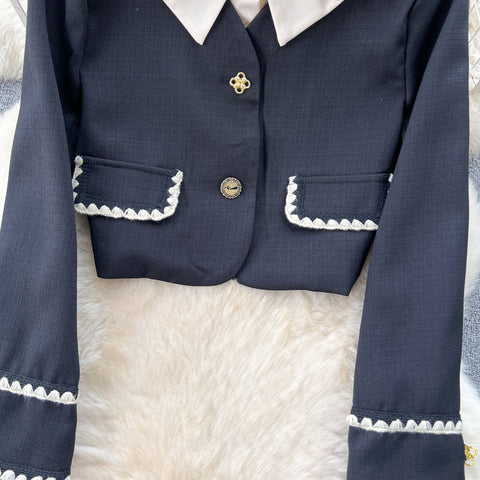 Lapeled Blazer&Draped Skirt 2Pcs