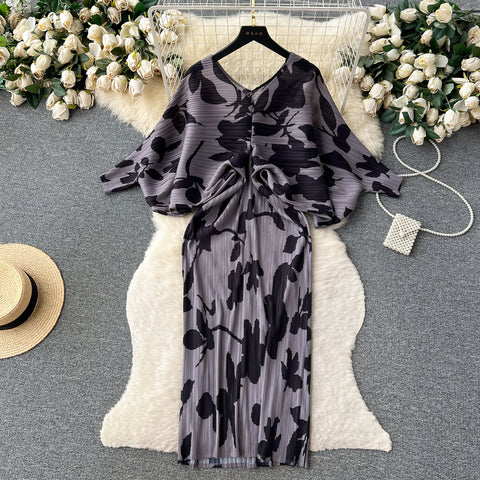 High-end Pleated Floral Printed Dress