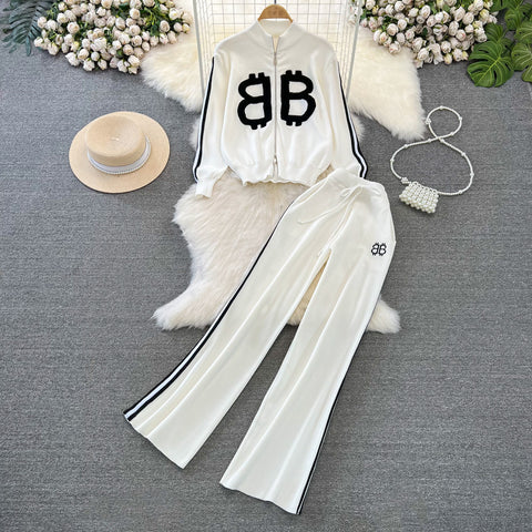 Zipped Cardigan&Trousers Casual 2Pcs