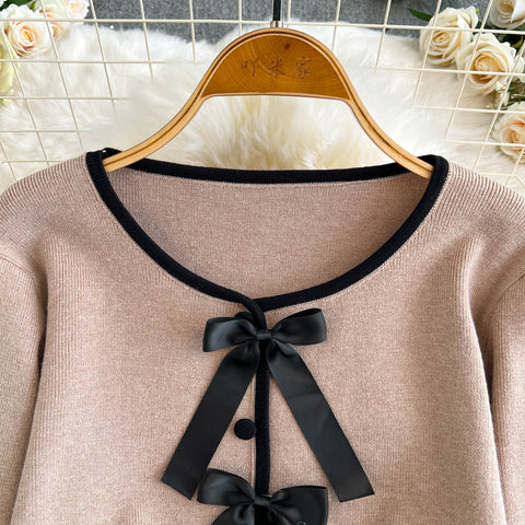 Lace-up Cardigan&Half-body Skirt 2Pcs