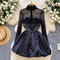 Mesh Patchwork Puffy Black Dress