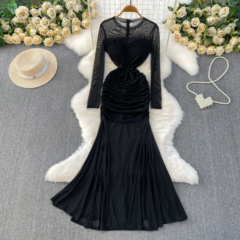 See-through Black Mesh Patchwork Dress