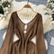 V-neck Hollowed Knitted Outwear Dress