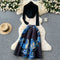 Black Sweater & Floral Jacquard Skirt 2Pcs