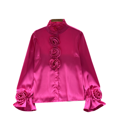 Ruffled Turtleneck Flared Sleeve Shirt