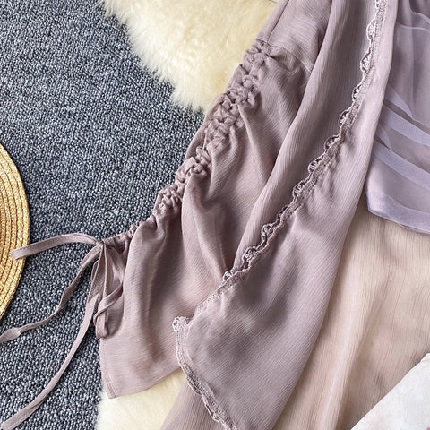 Chiffon Cardigan&Camisole&Floral Skirt 3Pcs