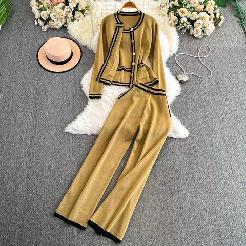 Cardigan&Vest&Trousers Knitted 3Pcs