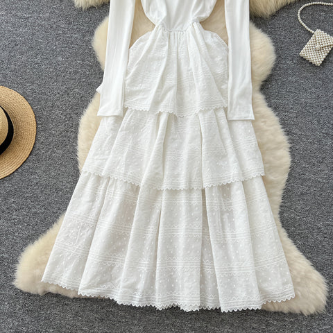 High-end Patchwork Embroidered White Dress