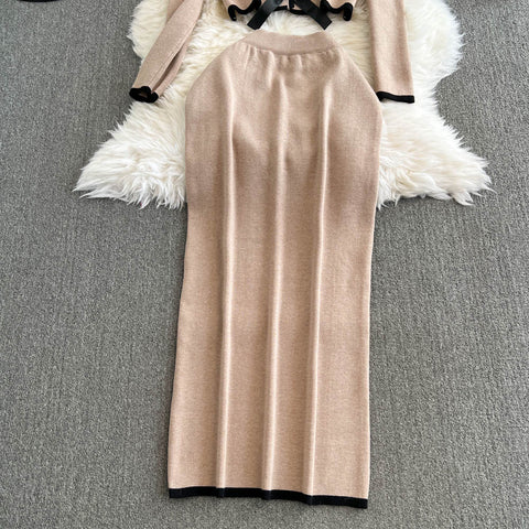Lace-up Cardigan&Half-body Skirt 2Pcs