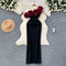 Slant 3D Rose Neckline Black Dress