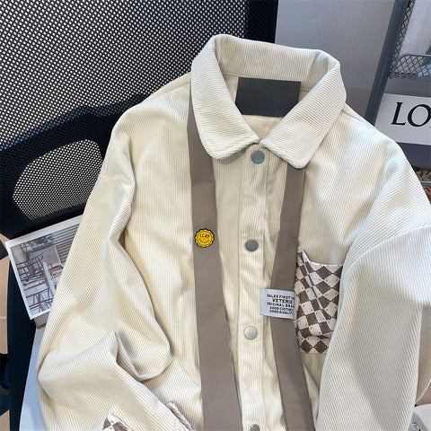 Printed Corduroy Shirt with Tie