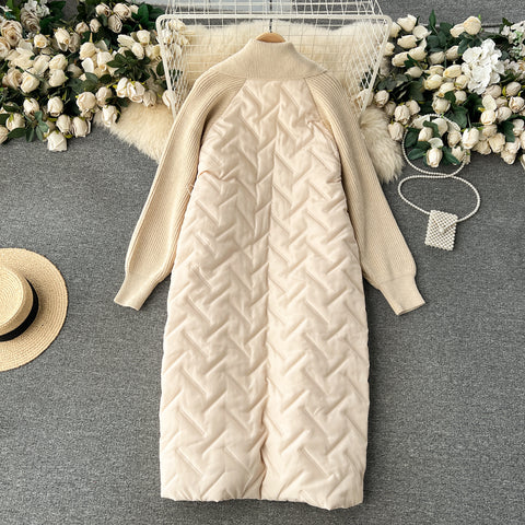 Over-the-knee Patchwork Padded Cardigan