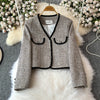 V-neck Color Blocking Tweed Jacket