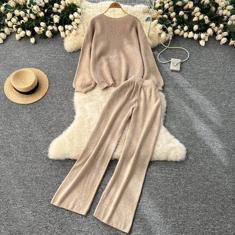 Loose Sweater&Half-body Skirt 2Pcs