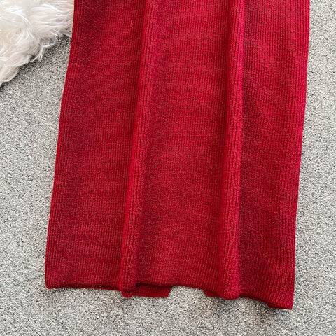 Turtleneck Sweater&Split Skirt 2Pcs