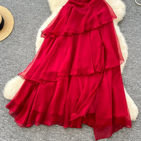 Irregular Design Ruffled Slip Dress