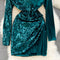 V-neck Sequined Patchwork Velvet Dress