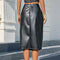 Simple Design Split Black PU Skirt