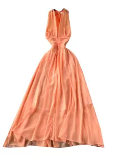 Orange Sleeveless Halter Chiffon Dress