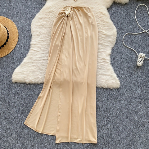 Lace-up Top & High-cut Skirt 2Pcs