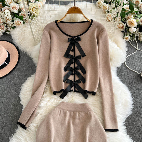 Lace-up Cardigan&Half-body Skirt 2Pcs