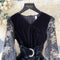 Embroidered Mesh Patchwork Velvet Dress