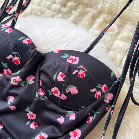 Asymmetric Mesh Floral Black Dress