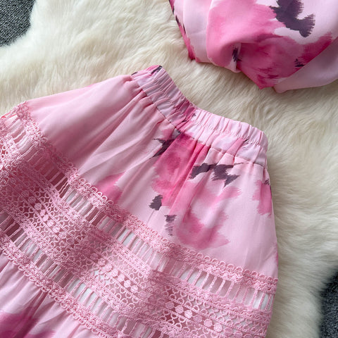 Top&Half-body Skirt Floral 2Pcs