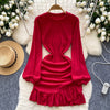 Solid Color Ruffled Knitted Dress