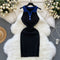 Stretchy Lapeled Knitted Halter Dress