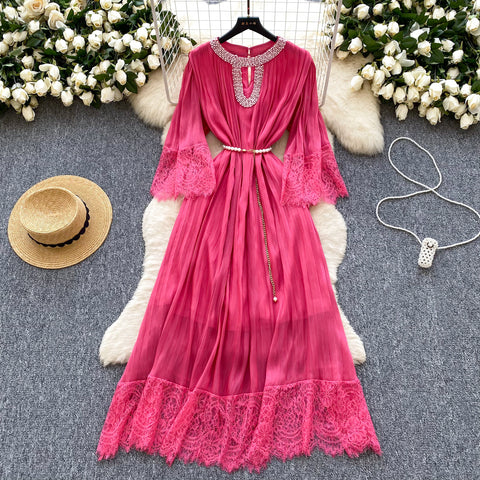 Rhinestone Studded Mesh Patchwork Dress