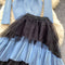 Blue Sweater&Layered Mesh Skirt 2Pcs