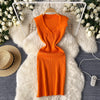 Vintage Lapeled Solid Color Knitted Dress