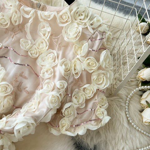 Delicate 3d Floral Puffy Dress