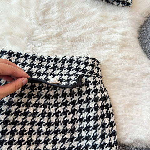 Bow Cardigan&Skirt Houndstooth 2Pcs