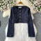 Short Blazer&Short&Patchwork Dress 3Pcs