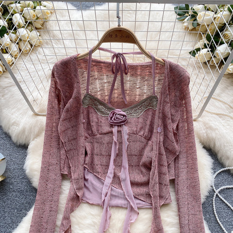 Camisole&Cardigan Ruffled Knit 2Pcs