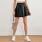 Simple Design PU Leather Pleated Skirt