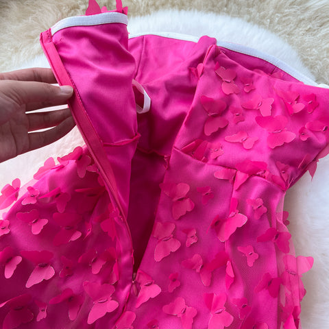 3D Butterfly Embroidered Off-shoulder Dress