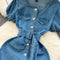 Lace-up Square Collar Denim Dress