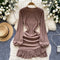 Solid Color Ruffled Knitted Dress