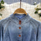 Vintage Stand Collar Lace-up Denim Shirt