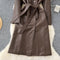 Vintage Lace-up PU Trench Coat