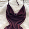 Draped Neckline Wine Red Halter Dress