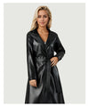 Crease-resistant Black PU Trench Coat