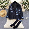 3D Blue Butterfly Black Blazer