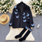 3D Blue Butterfly Black Blazer