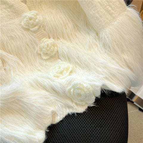 3D Flower Mink Patchwork Cardigan