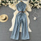 Polo Collar Sleeveless Denim Jumpsuits